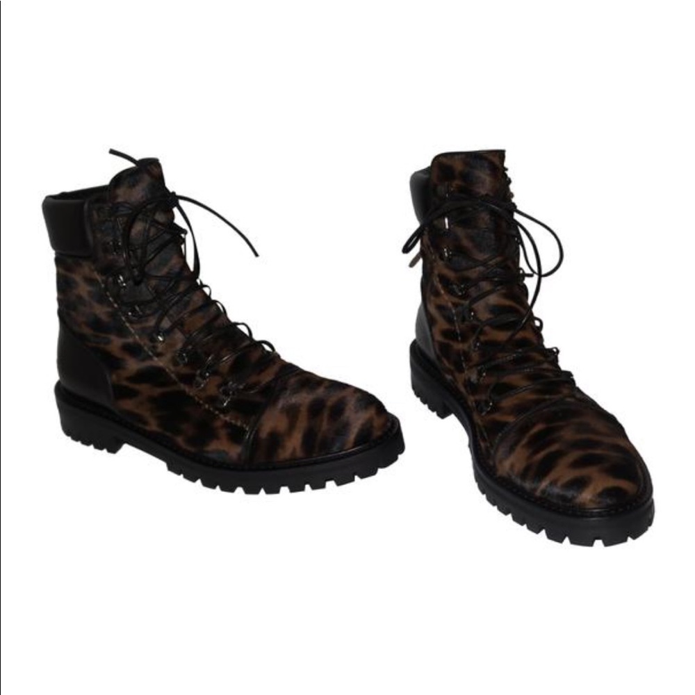 ALAIA LEOPARD PRINT COMBAT PONY HAIR BOOTS